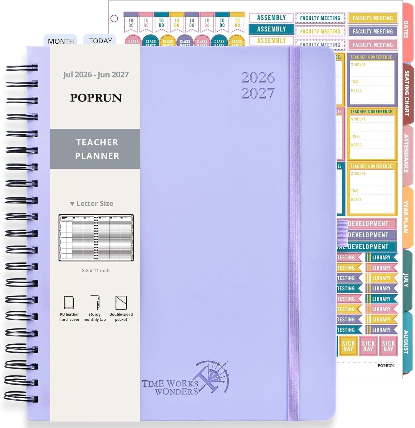 POPRUN Teacher Lesson Planner 2026-2027, (Letter Size - 8.5'' x 11'') Academic P