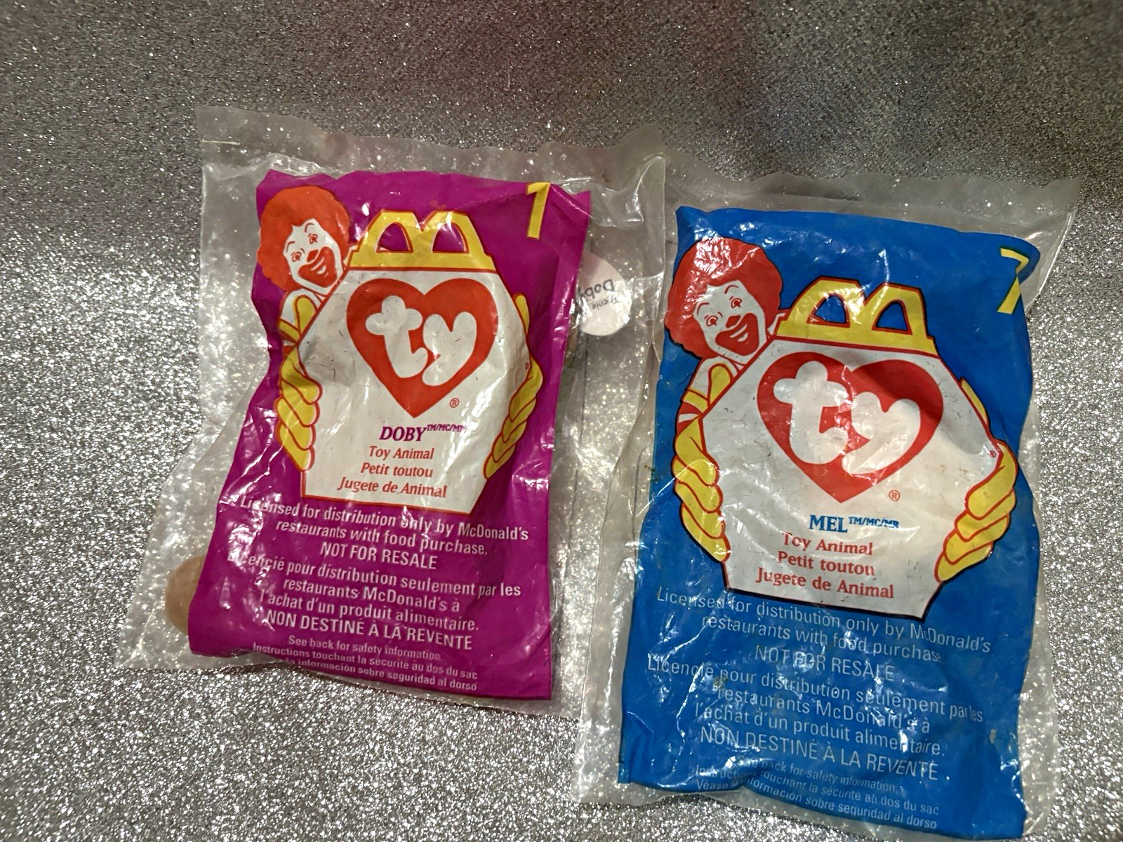 Ty Teenie Beanies McDonald\'s 1998 Mel Koala & Doby Doberman Sealed Bags