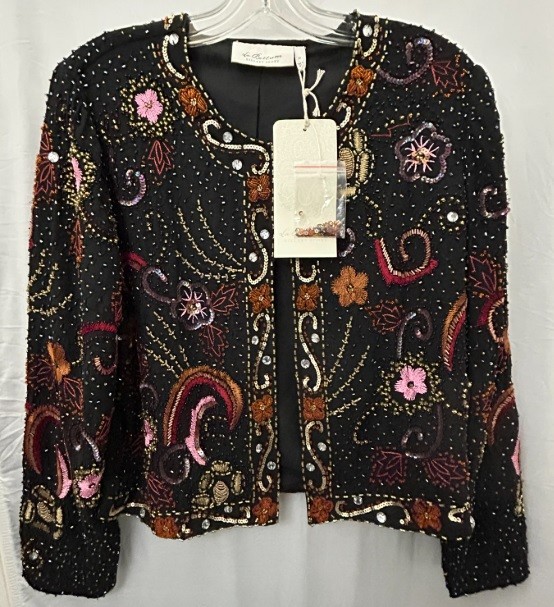 LA BELLUM HILLARY SCOTT NWT Women\'s M Black/Colorful Beaded & Embroidered Jacket