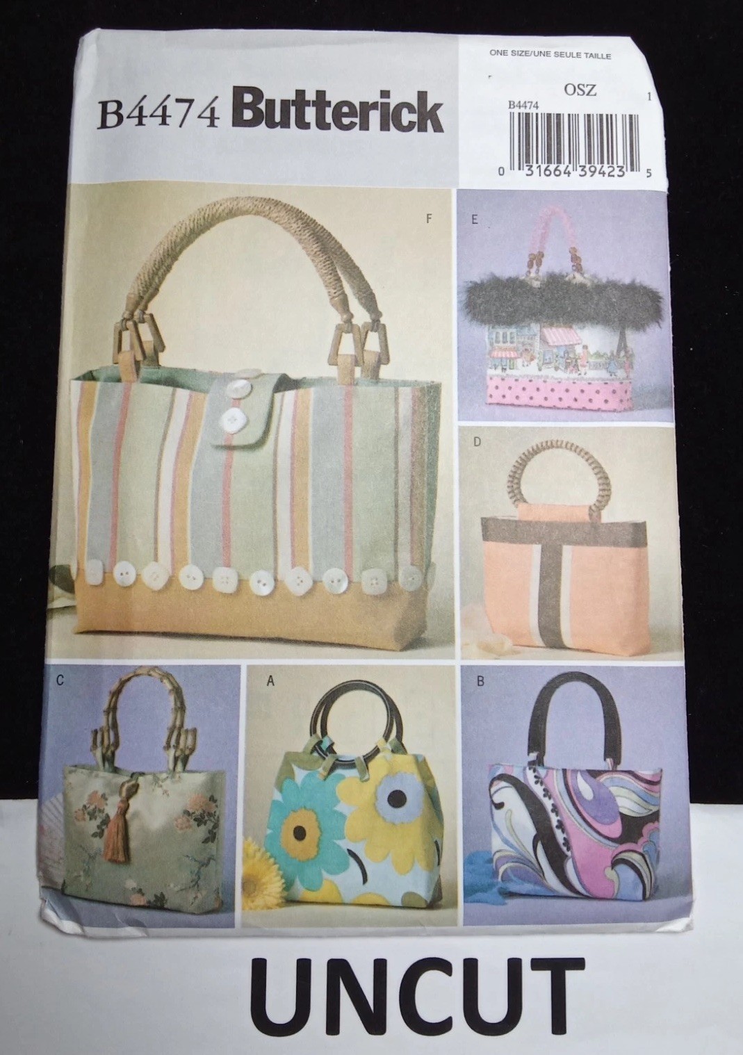 BUTTERICK UNCUT Pattern B4474 Lined Handbags Totes Satchels Purse 6 Variations