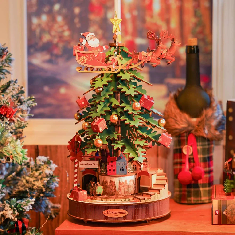 ROKR Rolife Christmas Tree Christmas Dream Gift Factory Wooden Music Box 3D Toys