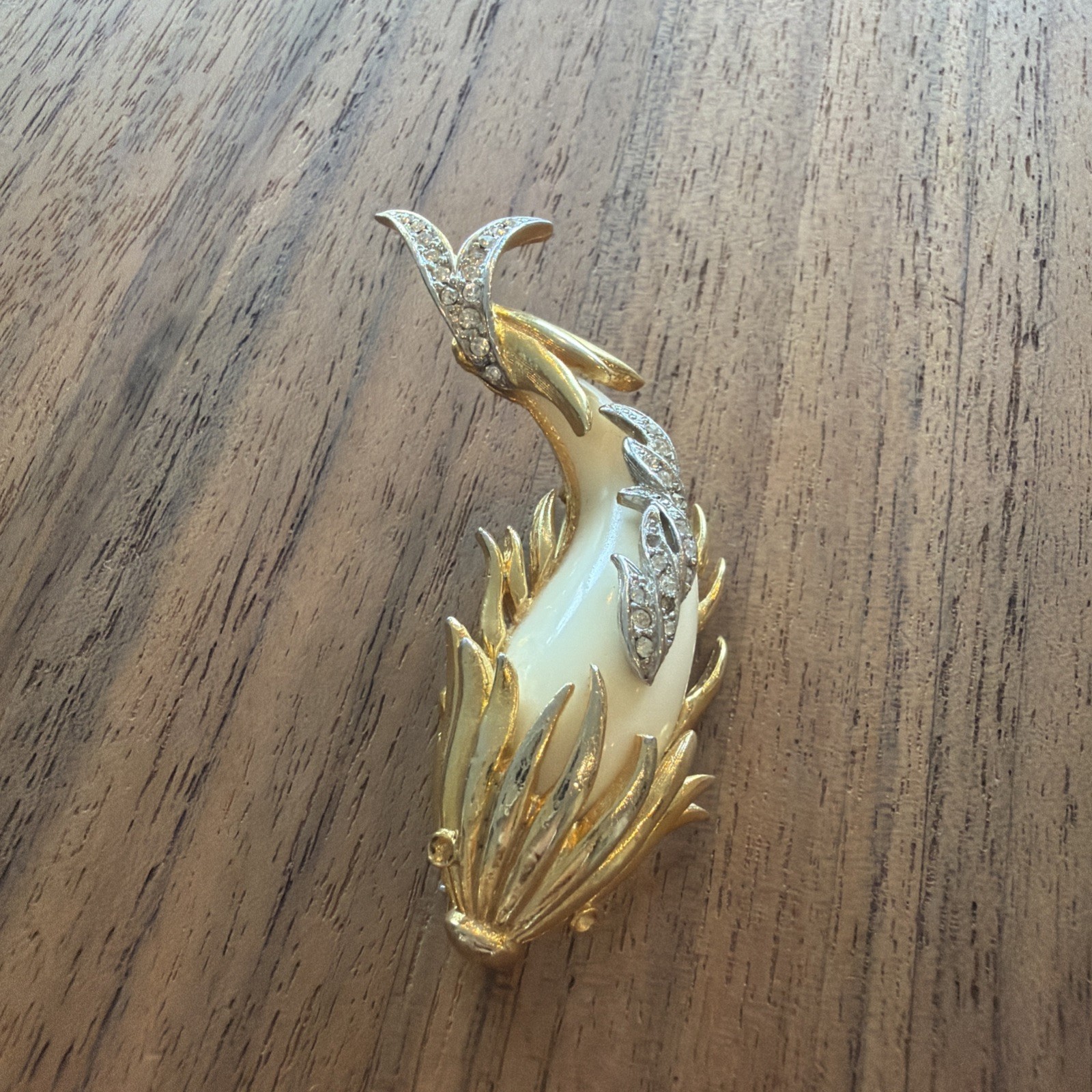 Rare Vintage Marcel Boucher Signed Koi Fish Brooch Lucite Rhinestone 1950s 