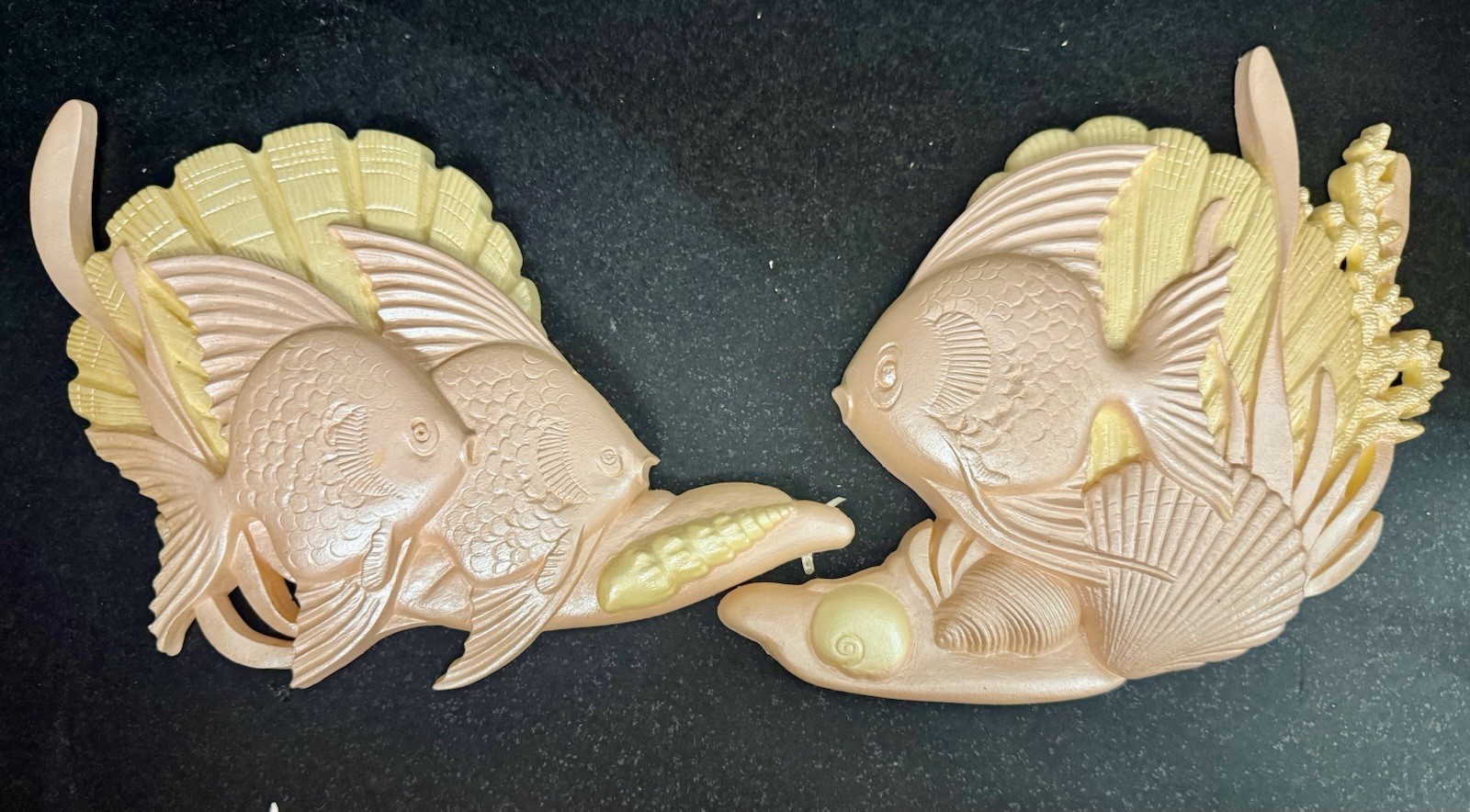 Vintage 1980s Fish Set Plaques by Burwood Cream Dusty Pink Beige Sea Life Shells Vintage 1980s Fish Set Plaques by Burwood Cream Dusty Pink Beige Sea Life Shells