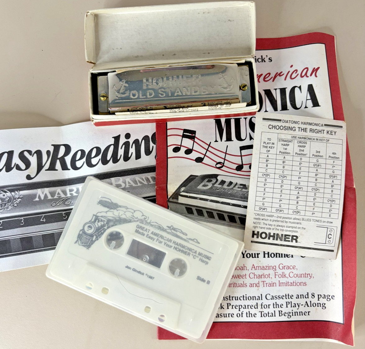 Vtg 1987 Hohner Old Standby Harmonica No 34B Key of C Made Germany Cassette Set Vtg 1987 Hohner Old Standby Harmonica No 34B Key of C Made Germany Cassette Set