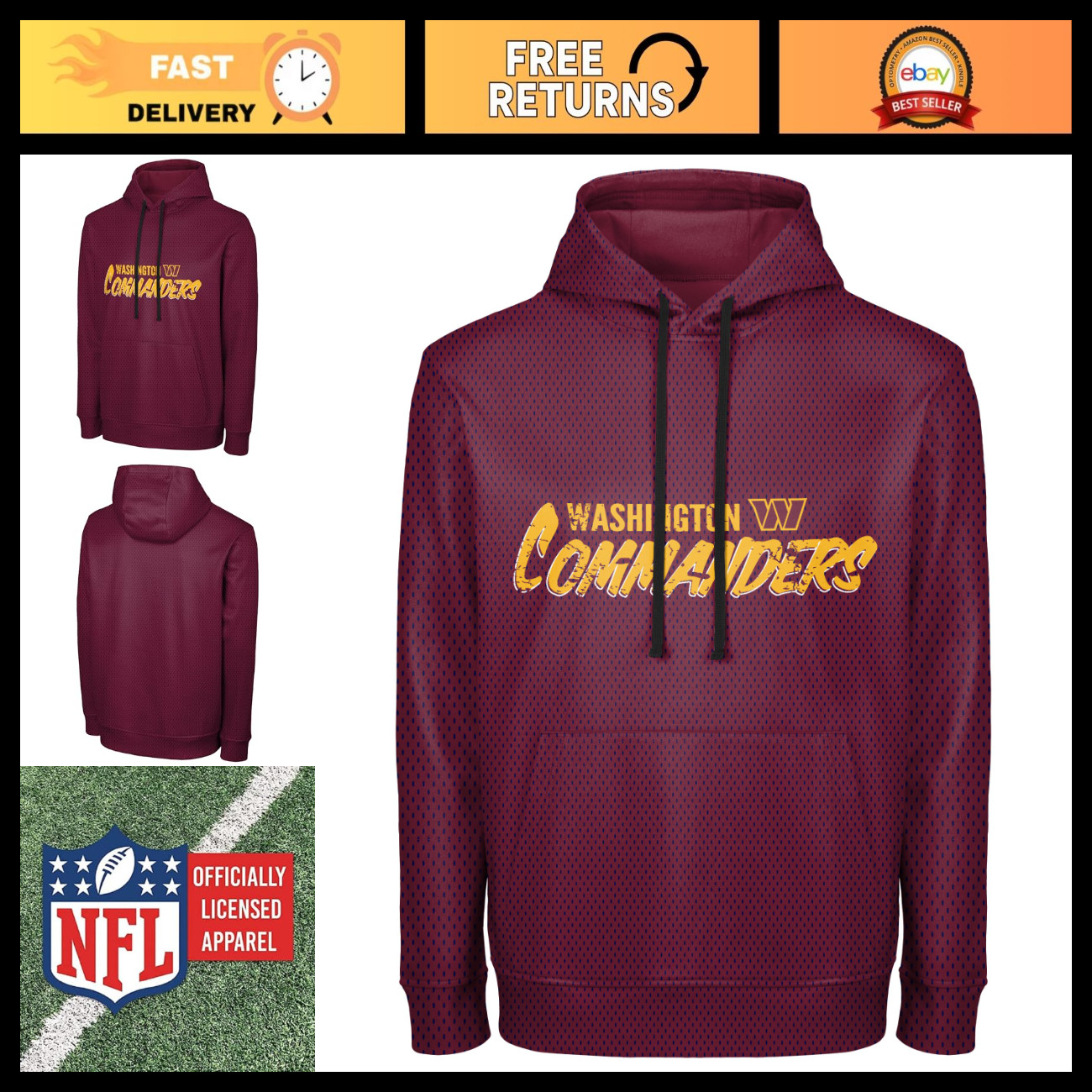 NFL Men\'s Team Wordmark Distressed Performance Hoodie Sweatshirt - Pullover Styl NFL Men\'s Team Wordmark Distressed Performance Hoodie Sweatshirt - Pullover Styl