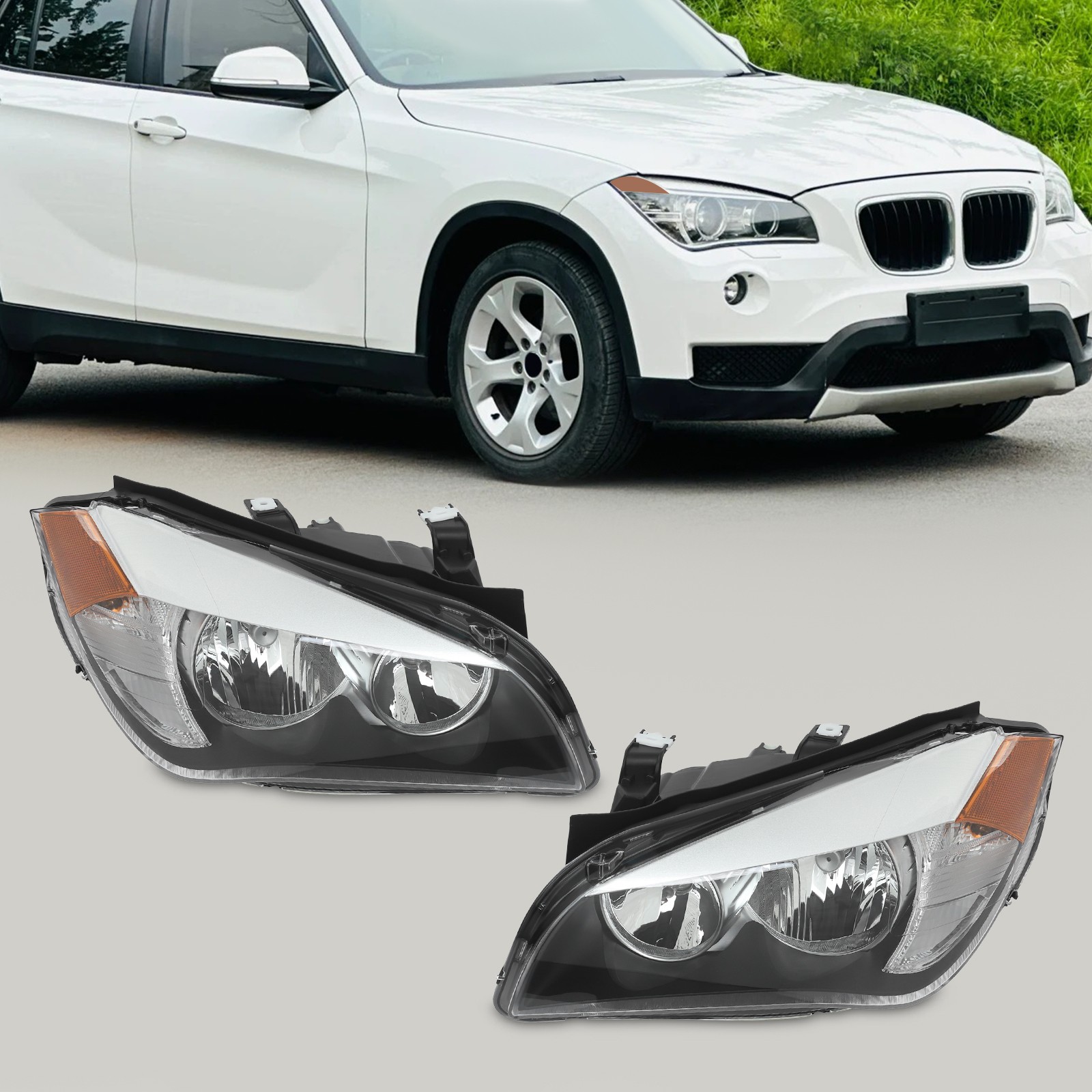 For 2013-2015 BMW X1 Halogen Headlight Assembly Headlamps Left+Right Pair