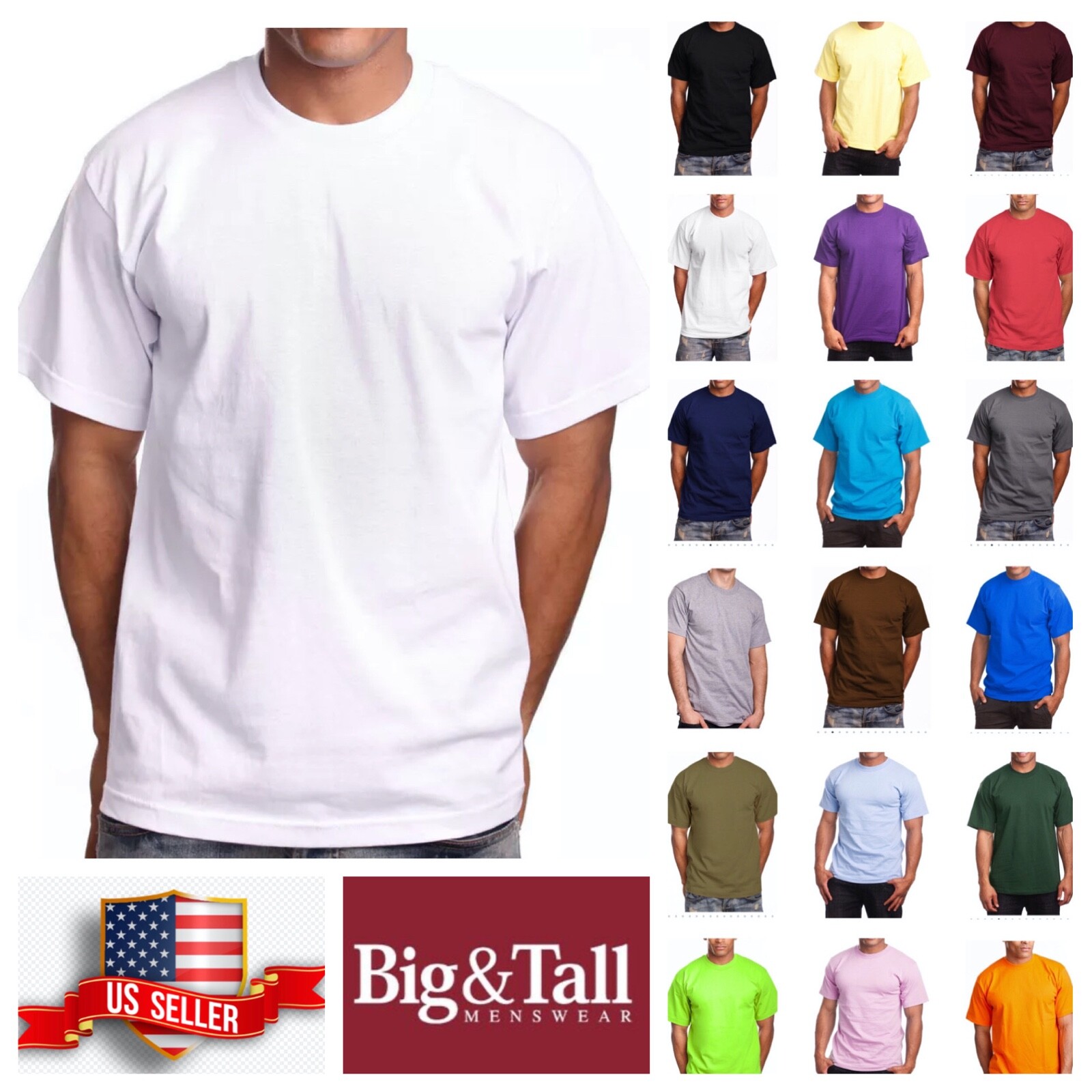 Men T-Shirt MAX HEAVY WEIGHT Plain Crew Neck S-7X & LT-5XLT Cotton Gym Big Tall