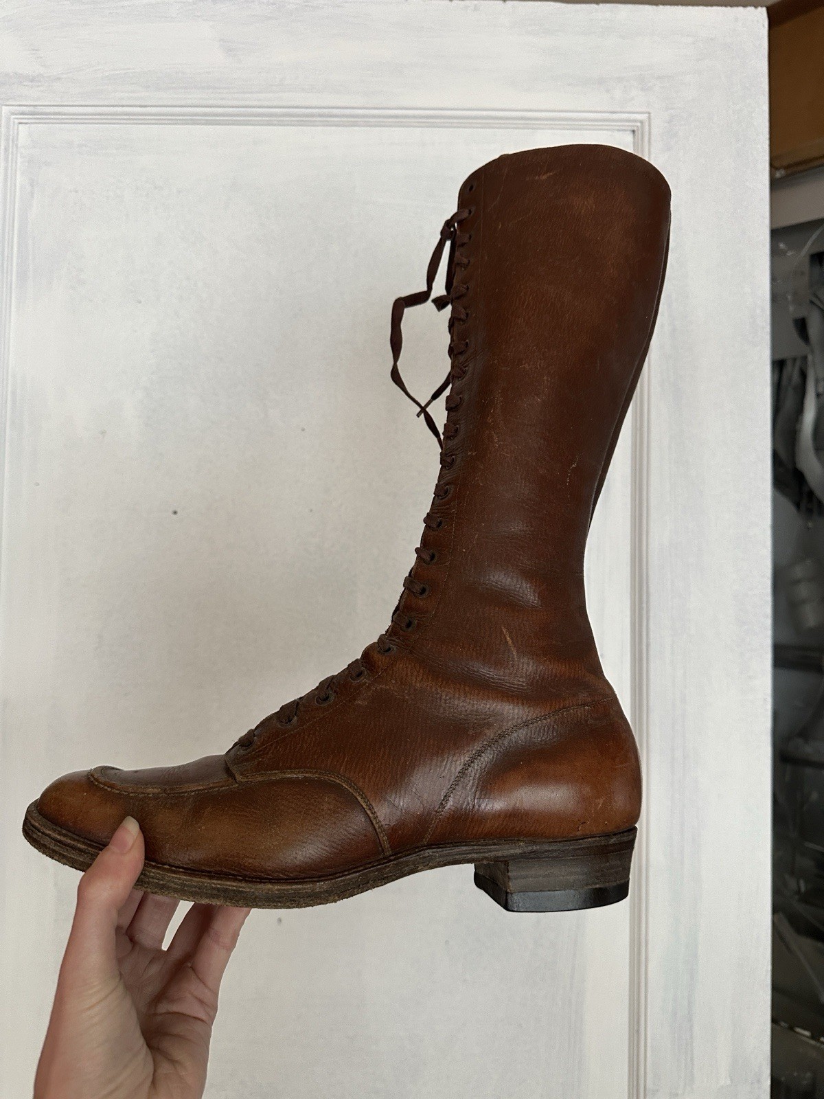 Vintage 1930s Genuine Leather Tall Lace Up Boots See Measurements