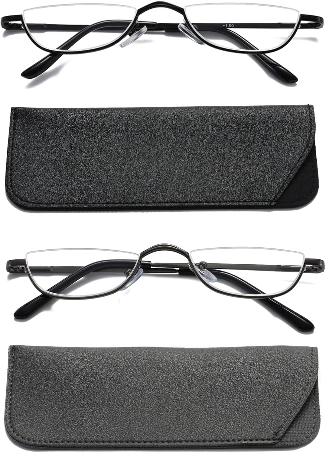 Viseng 2 Pairs Half Frame Reading Glasses for Women Men Slim Half Moon Lens Read