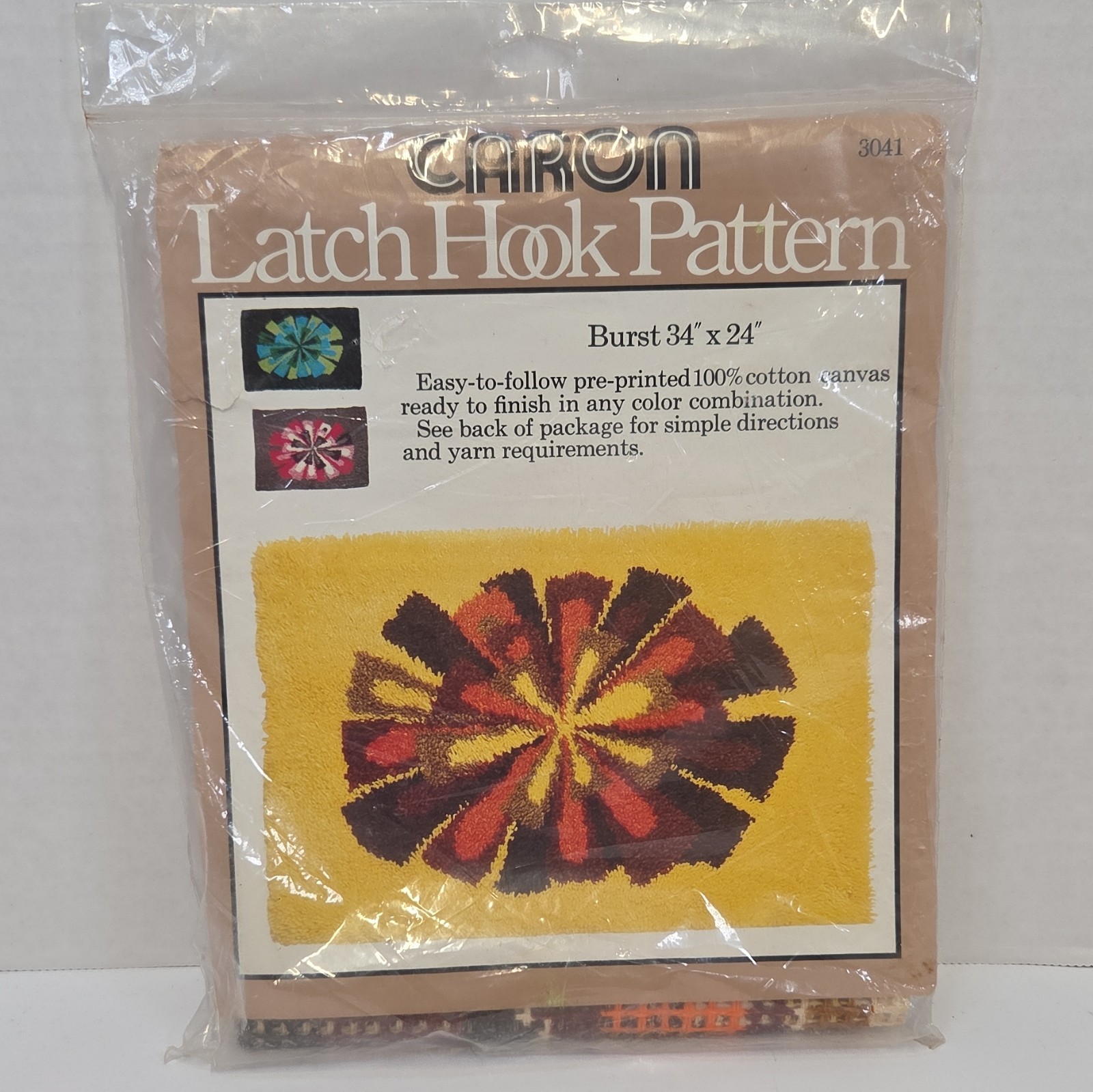 Vintage Caron Latch Hook Pattern Burst 3041 & Canvas Kit 34 Vintage Caron Latch Hook Pattern Burst 3041 & Canvas Kit 34