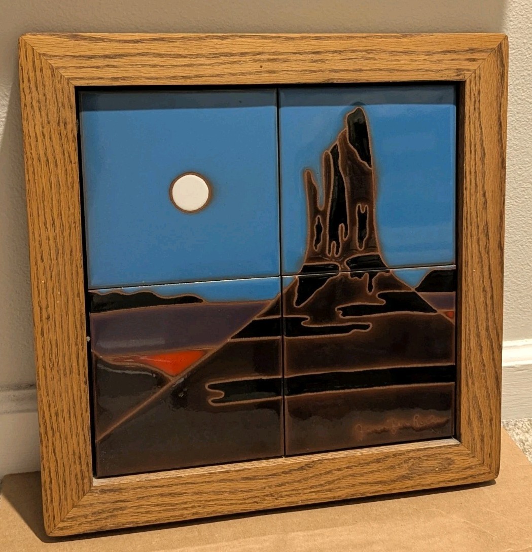 Vintage 1977 Territorial Tiles Jennifer Roche Hand Painted Desert Wall Art Tile