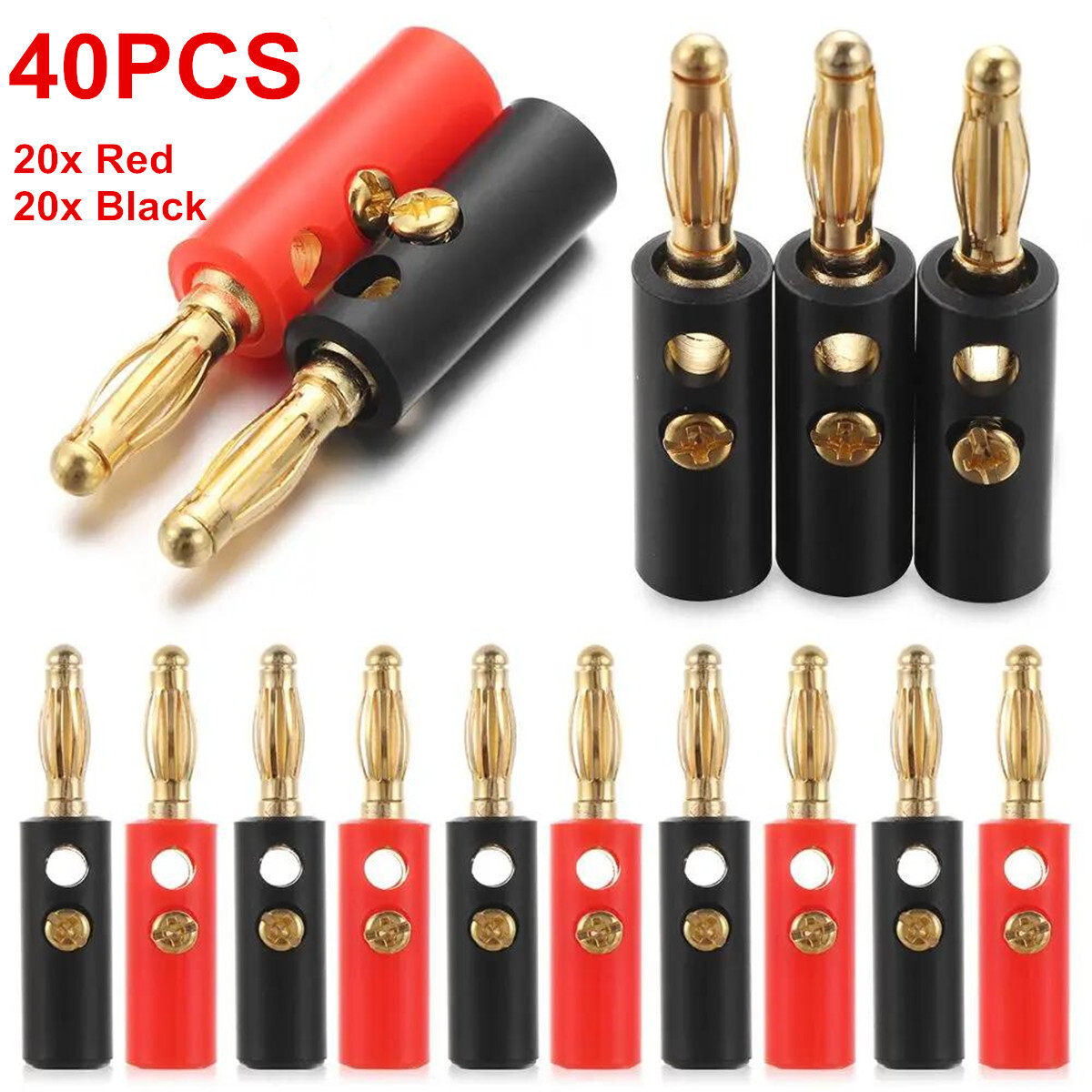 40PCS 4mm Gold Plated Banana Plugs Audio Jack Speaker Wire Cable Screw Connector 40PCS 4mm Gold Plated Banana Plugs Audio Jack Speaker Wire Cable Screw Connector
