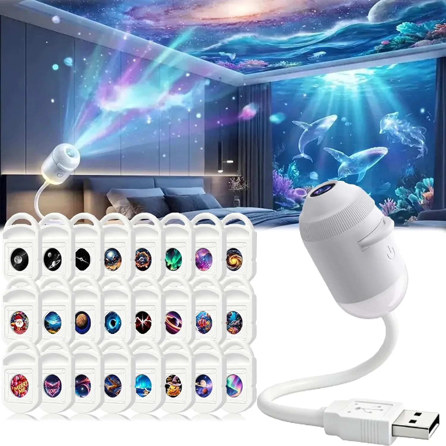2027 HD 5D Holographic Star & Ocean Projector for Bedroom Ceiling, 24 Films