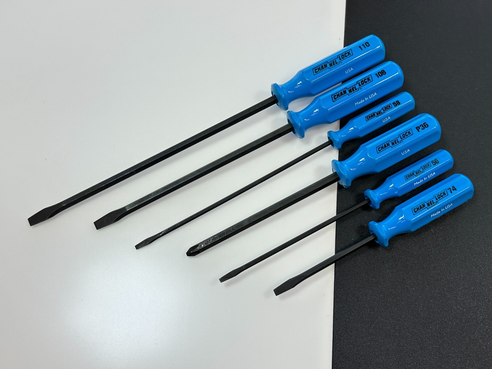 🇺🇸 Channellock Tools USA 6pc Flat Slotted & Phillips Screwdriver Set Lot, Blue