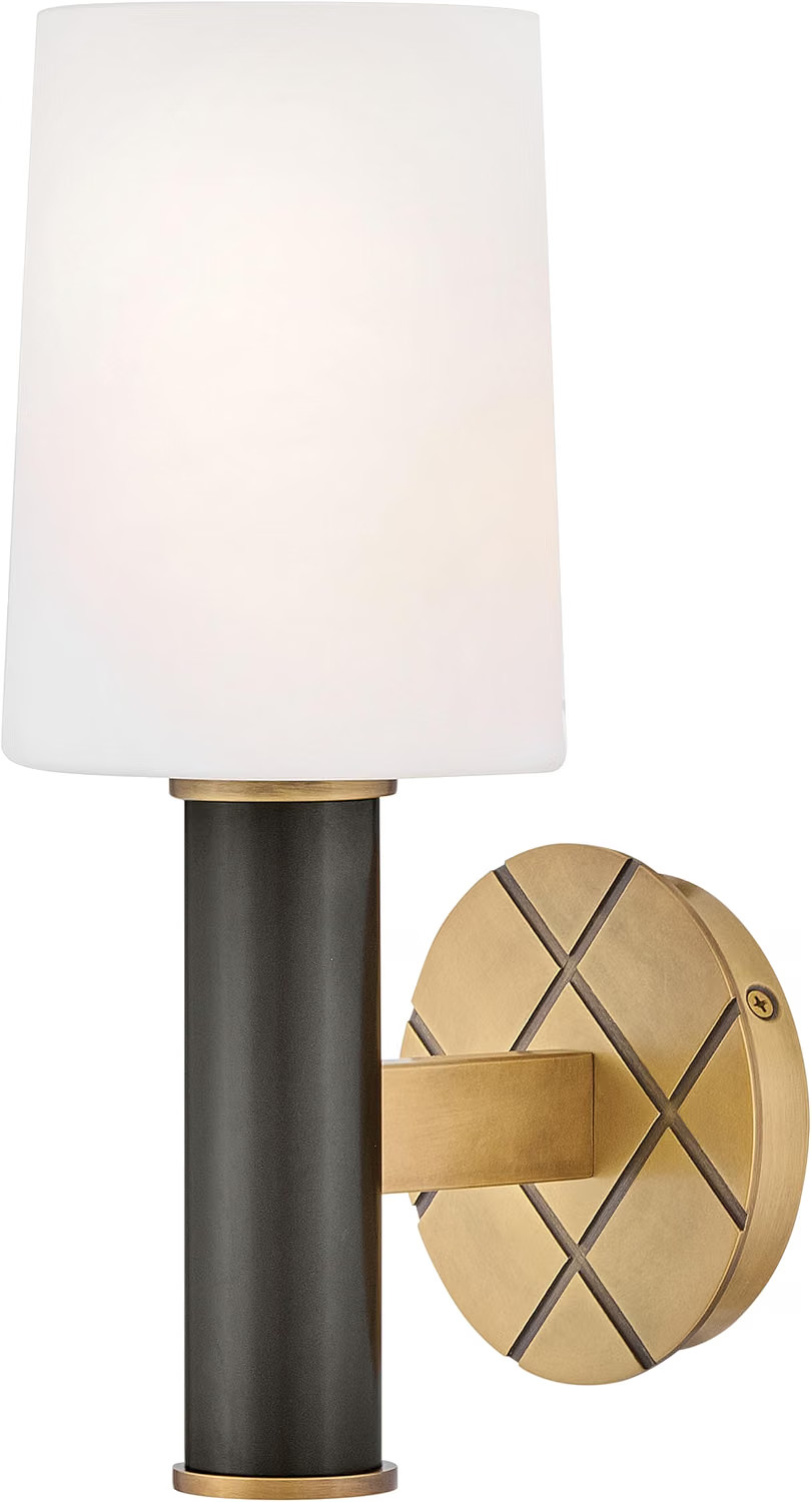 Hinkley Declan Medium Single Light Wall Sconce Etched Opal Glass Tapered Shade
