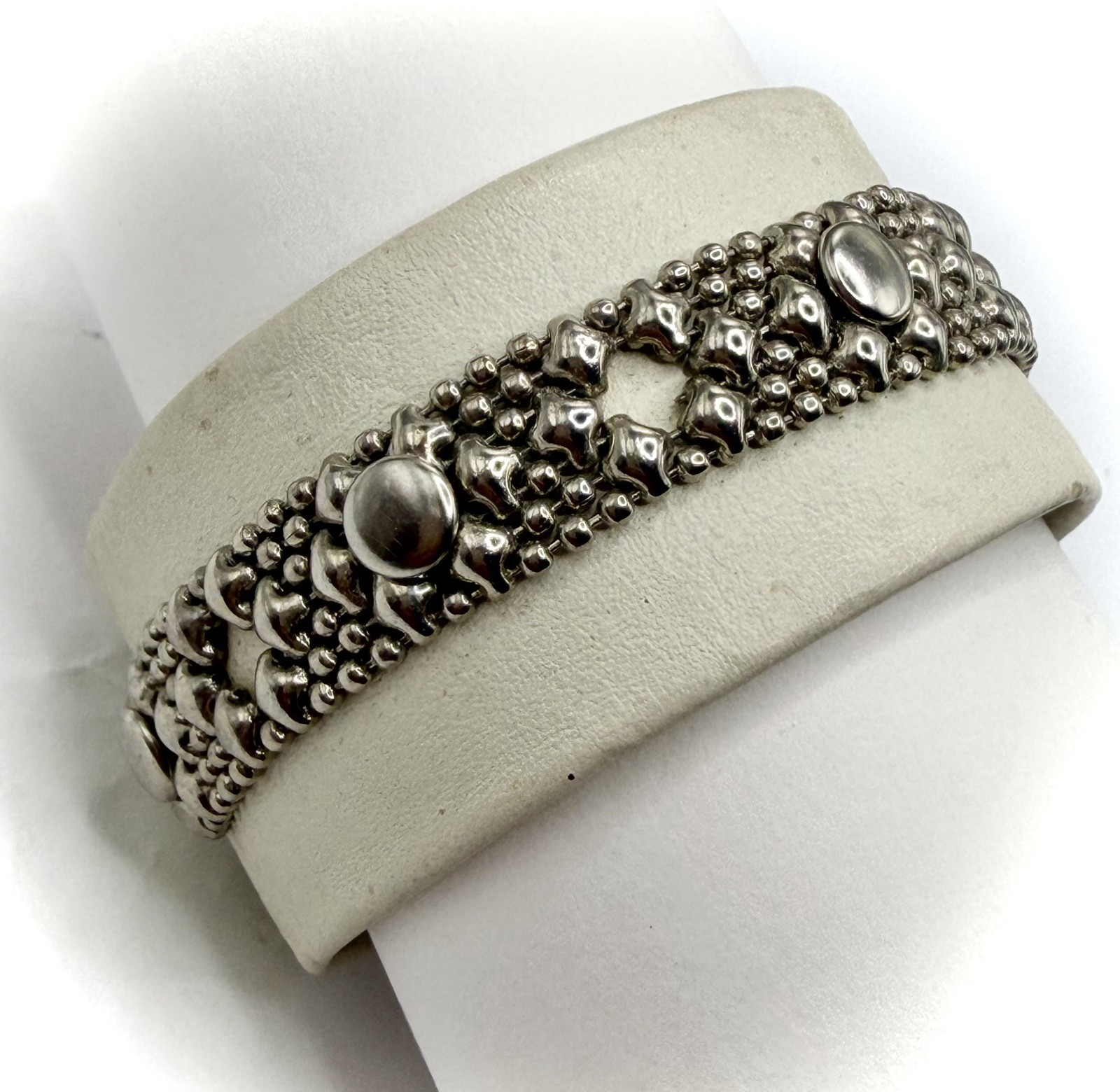 Sergio Gutierrez SG Liquid Metal Bracelet White Leather Cuff 1990s vintage 
