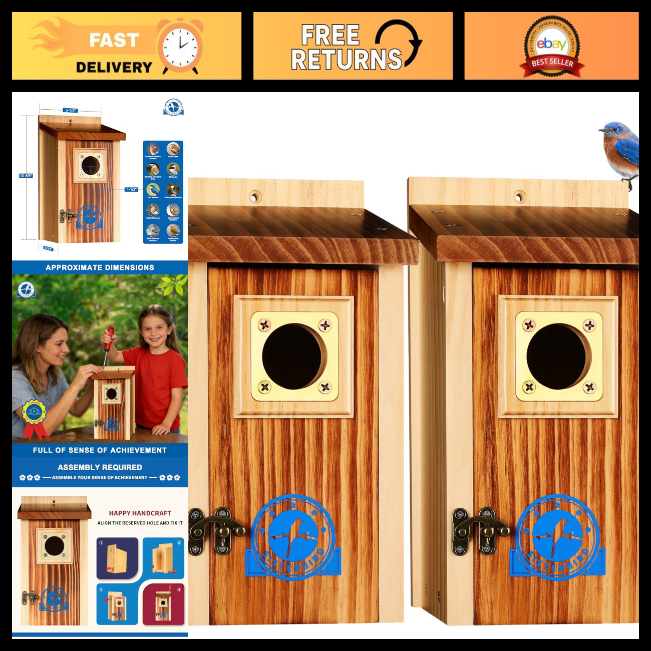 2 Pack Premium Bluebird Houses, Outdoor Nesting Boxes, Perfect Garden Gifts