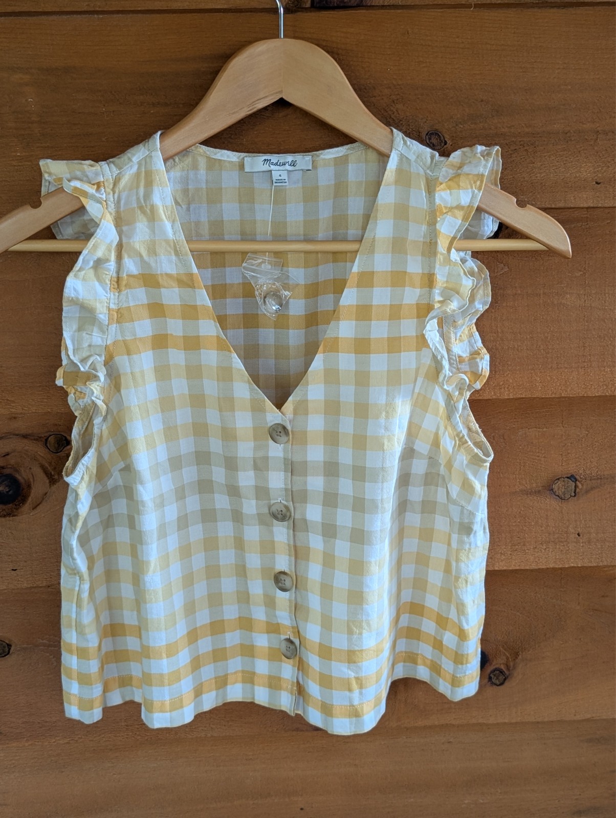 MADEWELL Women\'s Cotton Top Size Small, flutter sleeve, button up V-neck