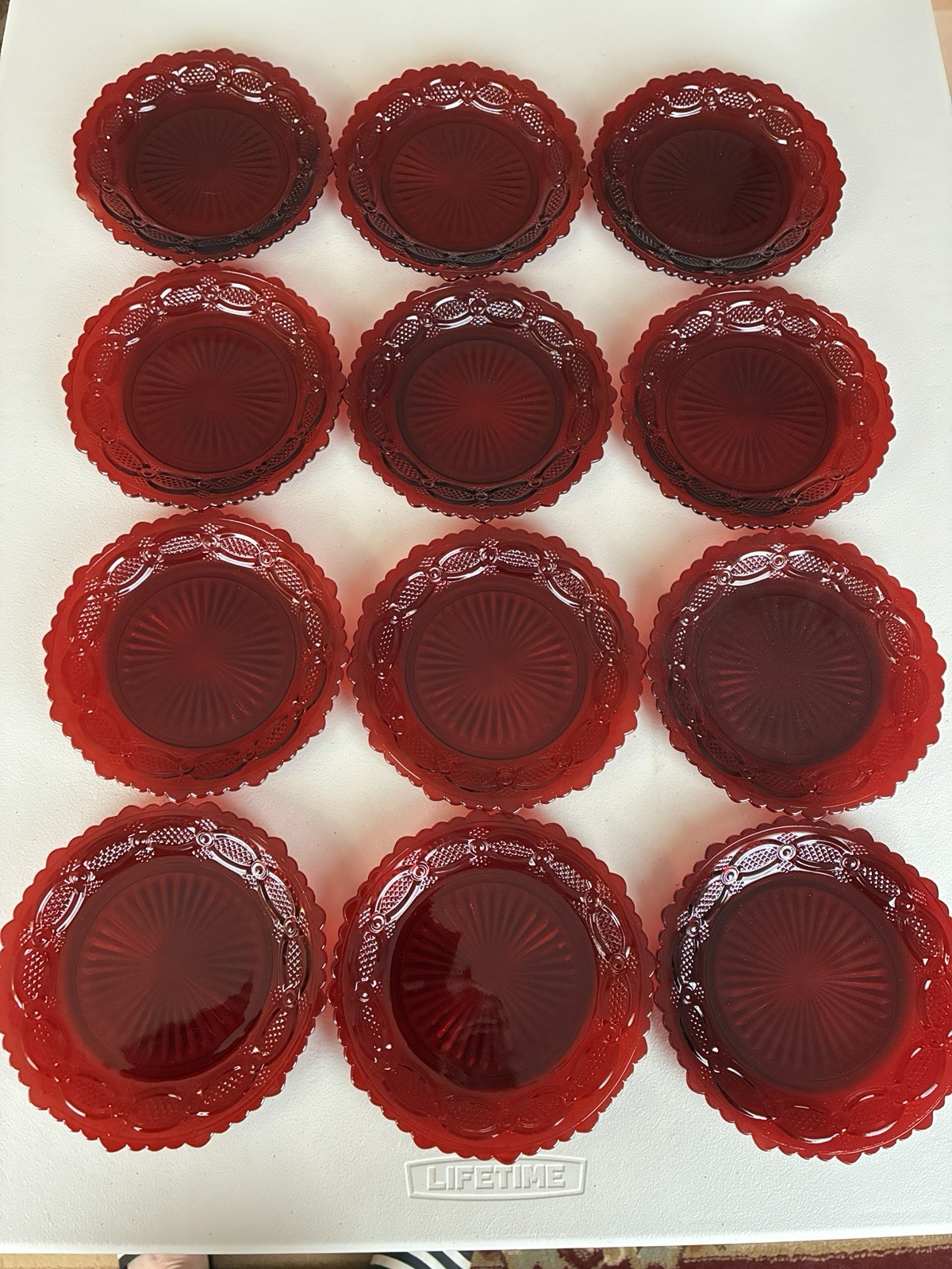 12 VTG Avon 1876 Cape Cod Collection Ruby Red Glass 7.5