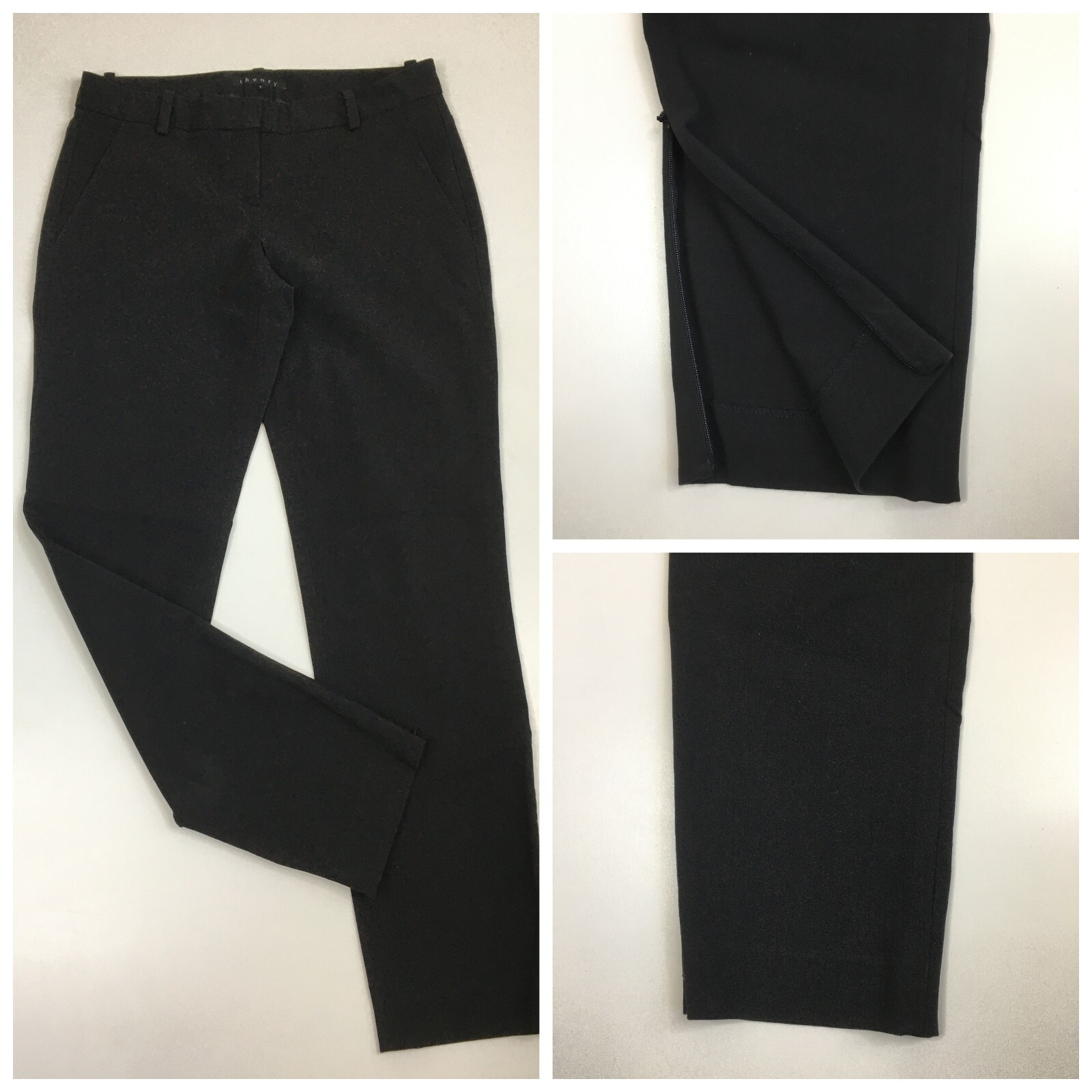 THEORY Womens sz 2 Black Cotton Stretch Blend Zip Ankle Cropped Dress Pant