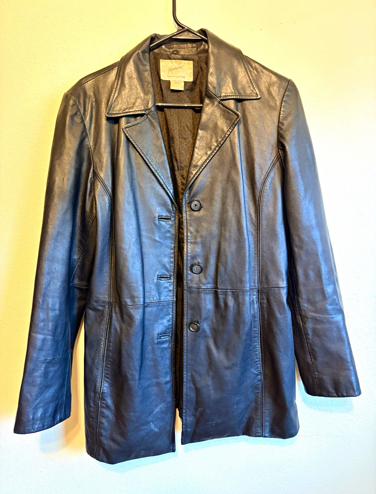 Vintage Genuine Lambskin Leather Women\'s Blazer Jacket Black Medium