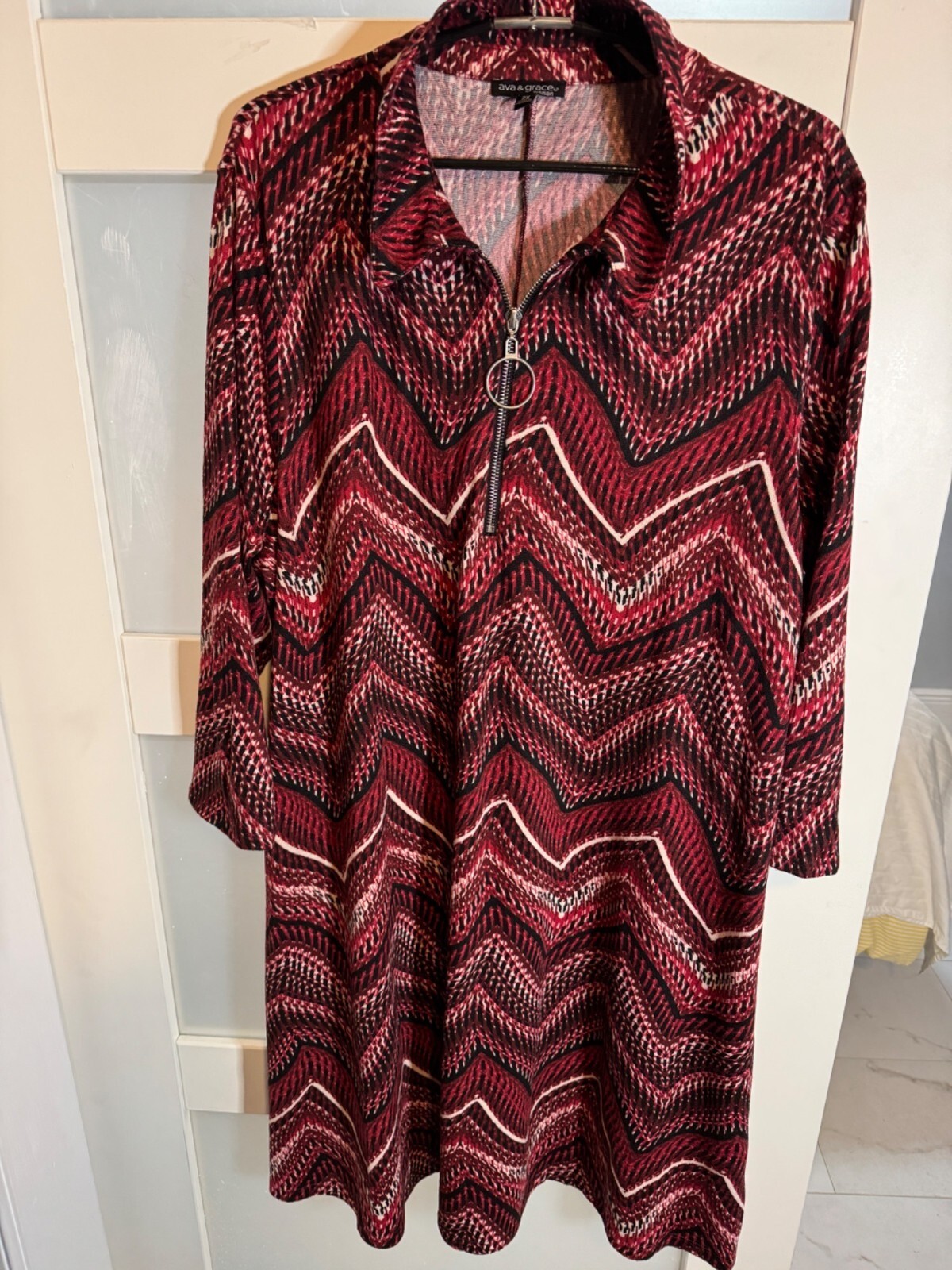 Ava & Grace Womens Zigzag Patterned Long-Sleeve Dress 2X                   35-17