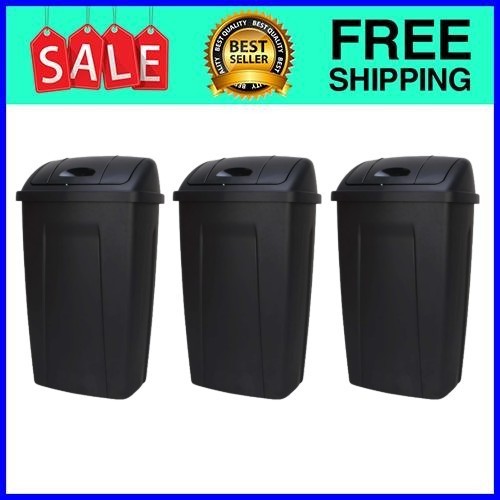 Mainstays 13 Gallon Swing Top Trash Can Black 3-Pack Fast Ship USA