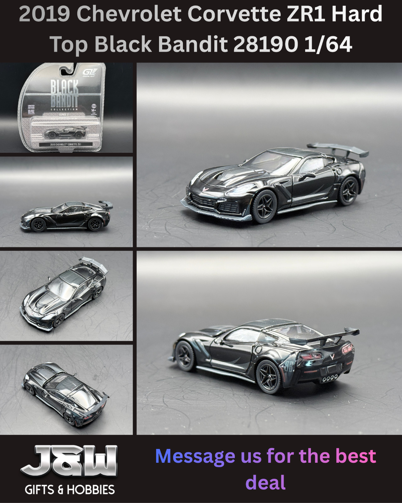 Greenlight 2019 Chevrolet Corvette ZR1 Hard Top Black Bandit 28190 1/64