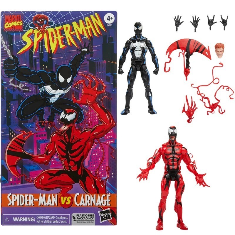 2 in 1 Marvel Legends Retro Series Symbiote Spider-Man vs Carnage 6-Inch Action