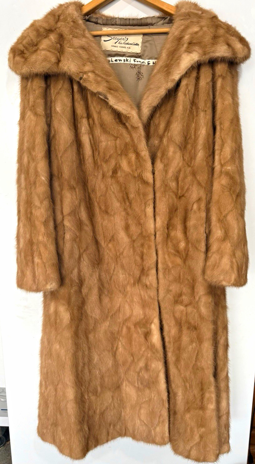 Vintage 1960s Full Length Genuine Mink Fur Coat Seeger’s Fur Fashion Center