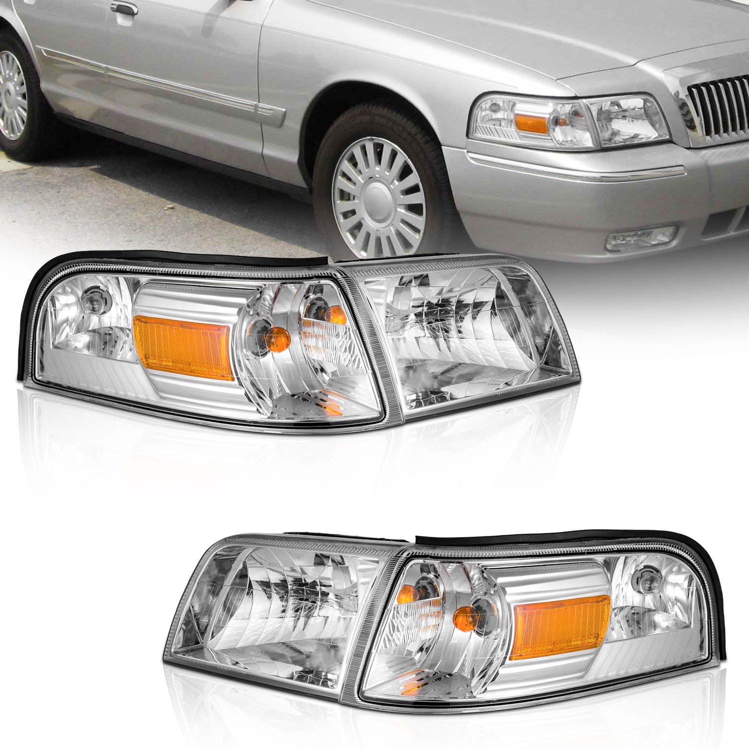 For 2006-2011 Mercury Grand Marquis Chrome Headlights+Turn signal L+R Pair For 2006-2011 Mercury Grand Marquis Chrome Headlights+Turn signal L+R Pair