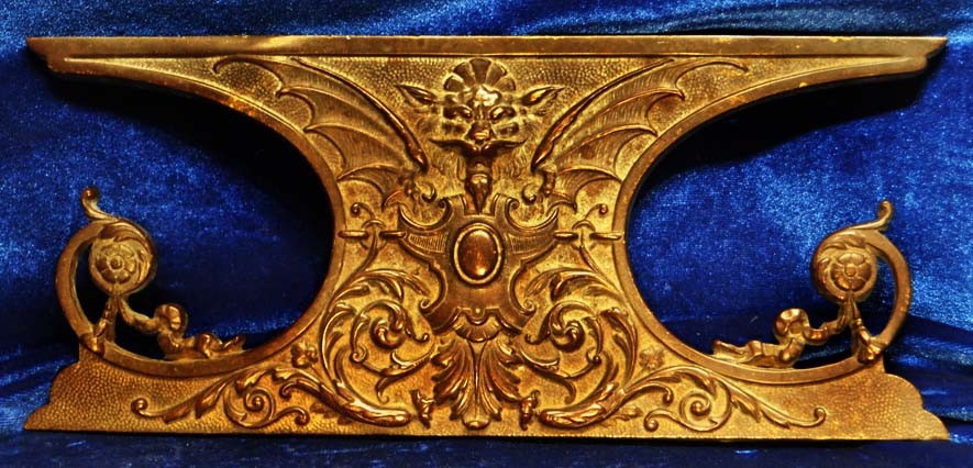BRONZE FRENCH WINGED GARGOYLE LION ORMOLU NEOCLASSICAL GOTHIC BUST FACE PEDIMENT