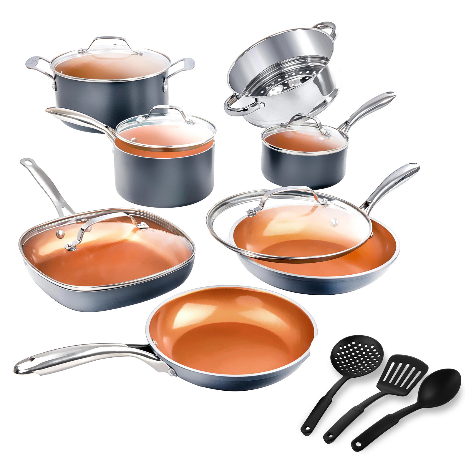Gotham Steel Cookware Set 15 Piece Nonstick Ceramic Bronze Stay Cool Handles