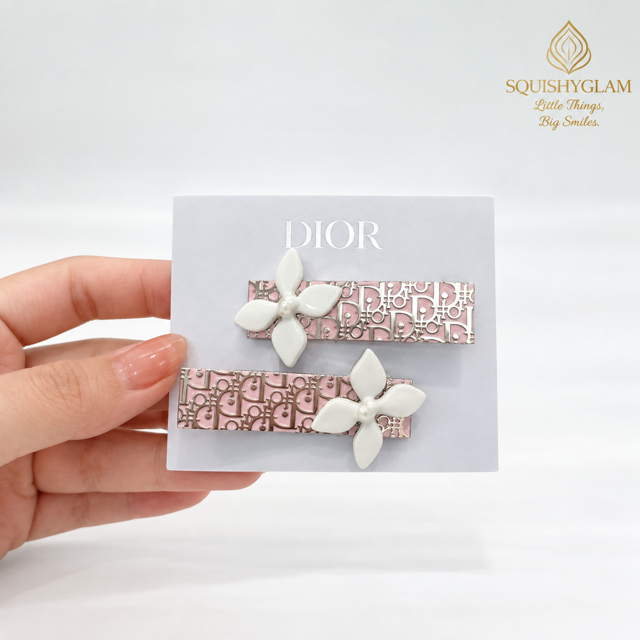 Dior Beauty Pink Oblique Hair Clips Set of 2 Metal Enamel Flower GWP New
