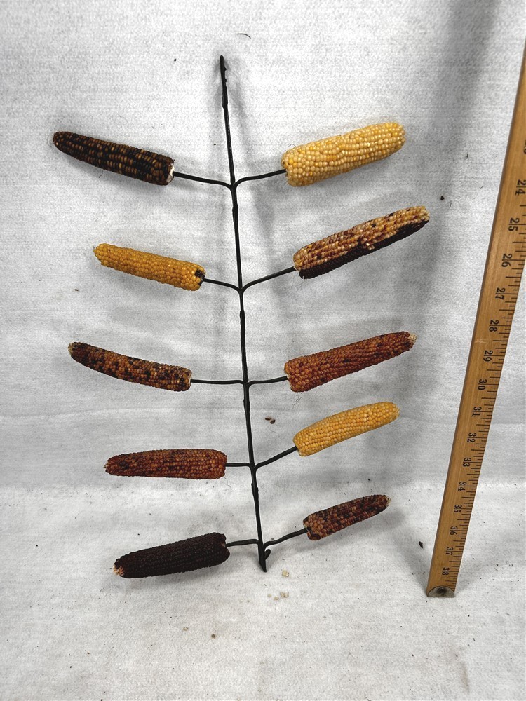 antique corn dryer metal hanging 19 in 10 picks hand forged w/corn original 19th