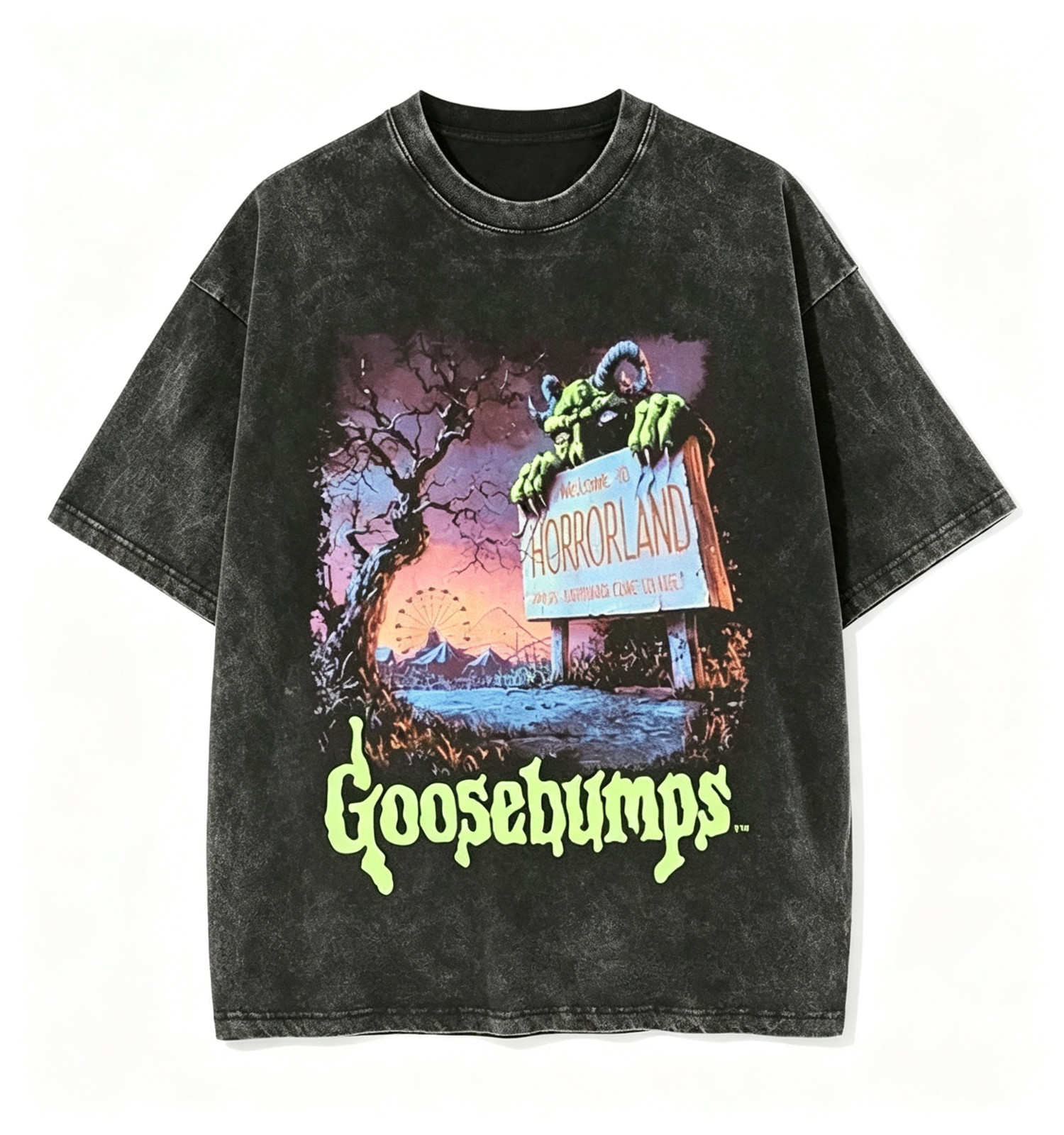 Goosebumps Horrorland Retro Horror Graphic Stone Wash T?Shirt