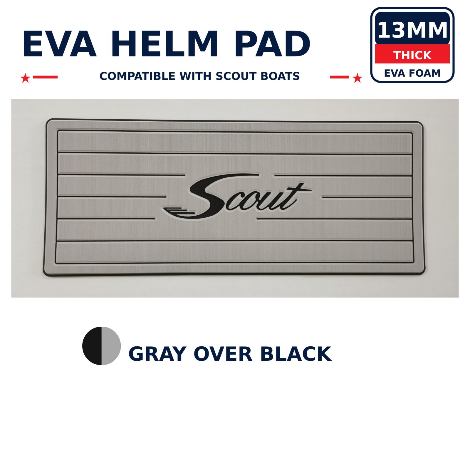 13mm Cushioned Boat Helm Pad for Scout 39x16 Gray Black Marine EVA