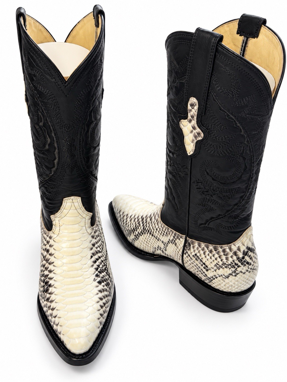Men’s Genuine Cowhide Python-Print J-Toe Western Cowboy Boots