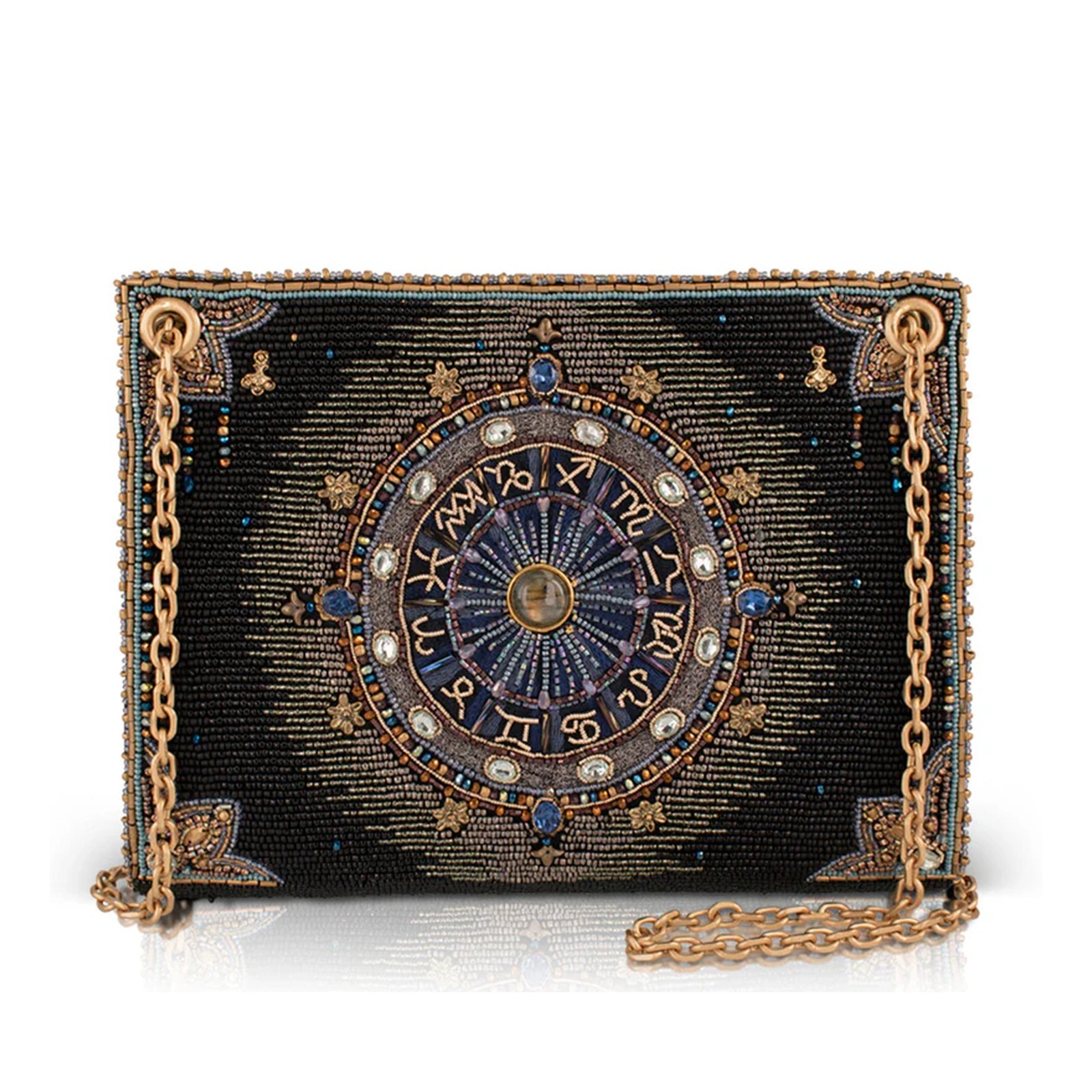 Mary Frances Cosmic Energy Beaded Handbag Zodiac Wheel Bag Black Gold Purse NEW
