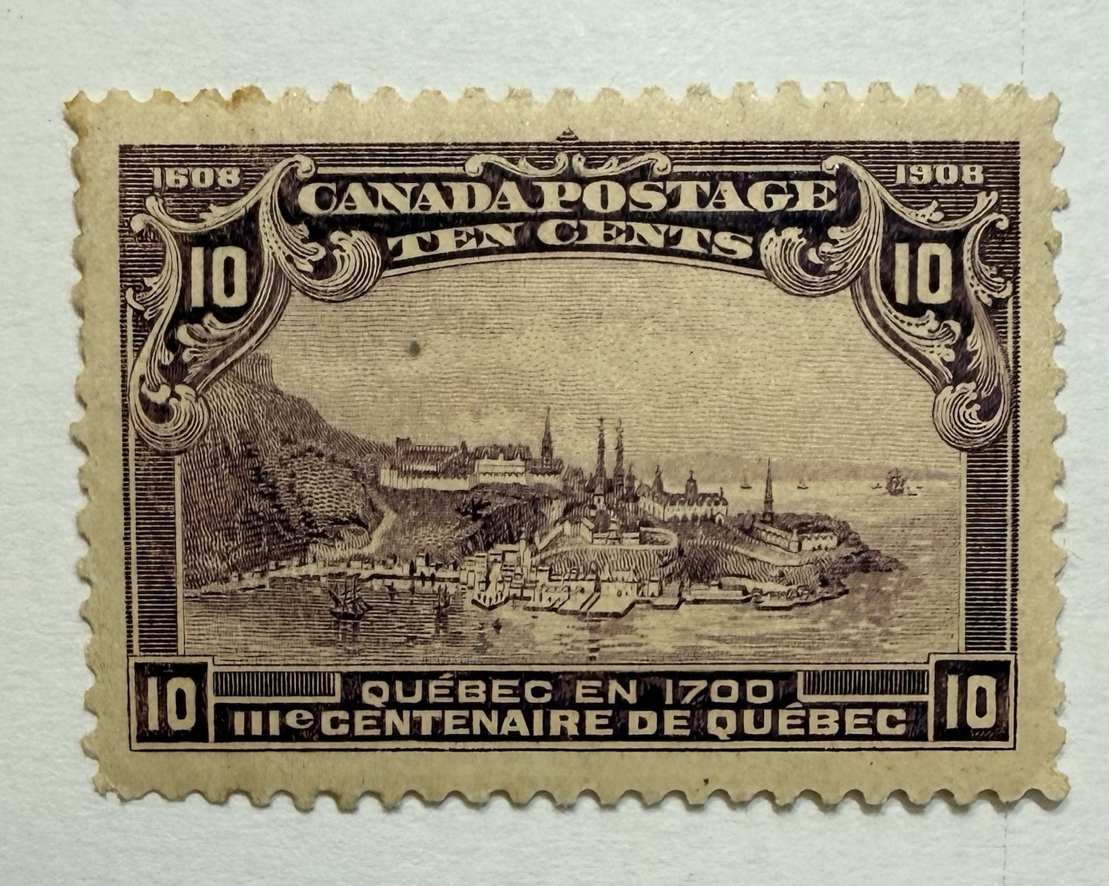 Canada #101 1908 10c violet Quebec Terc. series, MH/VF-XF85; $300 UCV Canada #101 1908 10c violet Quebec Terc. series, MH/VF-XF85; $300 UCV
