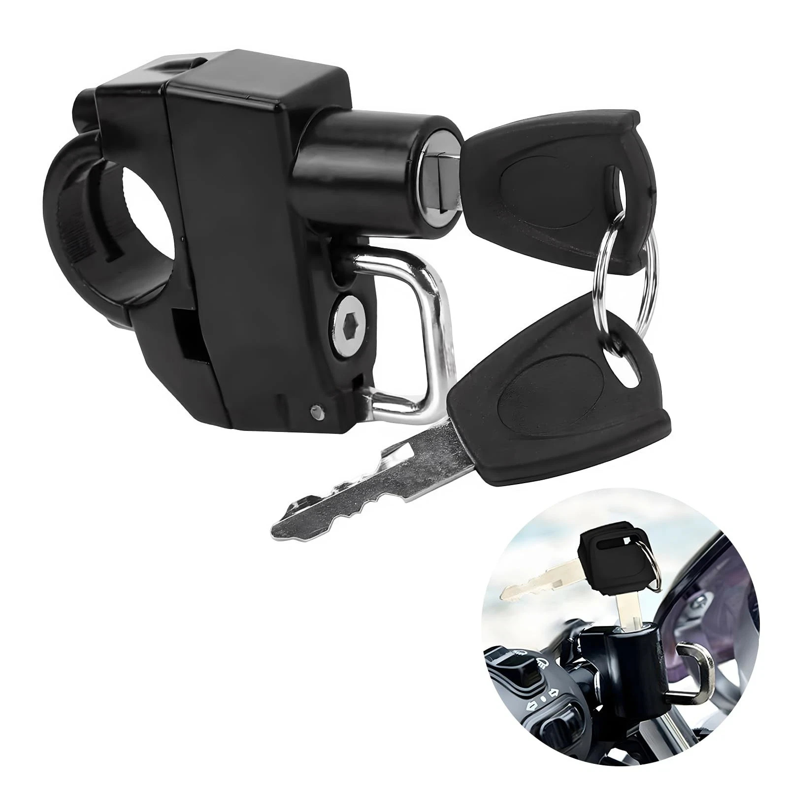 Motorcycle Helmet Lock with 2 Keys, Aluminum Alloy Anti-Theft Helmet Lock