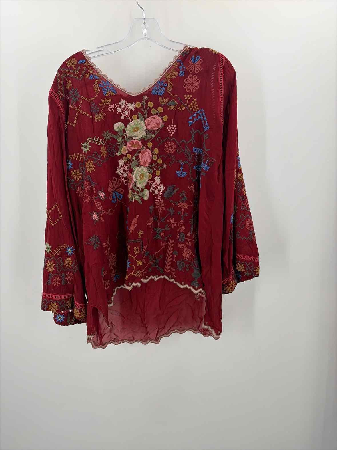 Pre-Owned Johnny Was Red Size Medium Long Sleeve Blouse