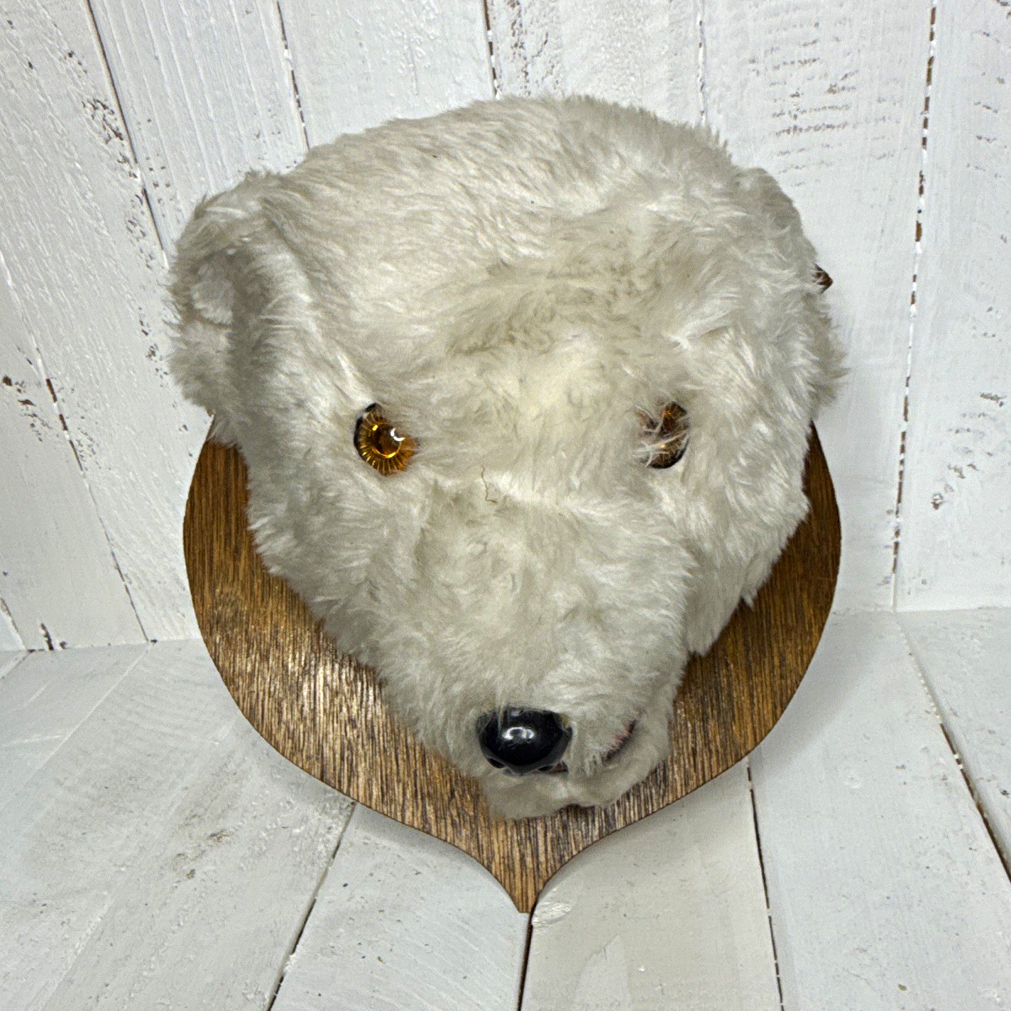 Vintage 1960s Rushton Wall Plaque Faux Taxidermy Polar Bear Head Wall Mount