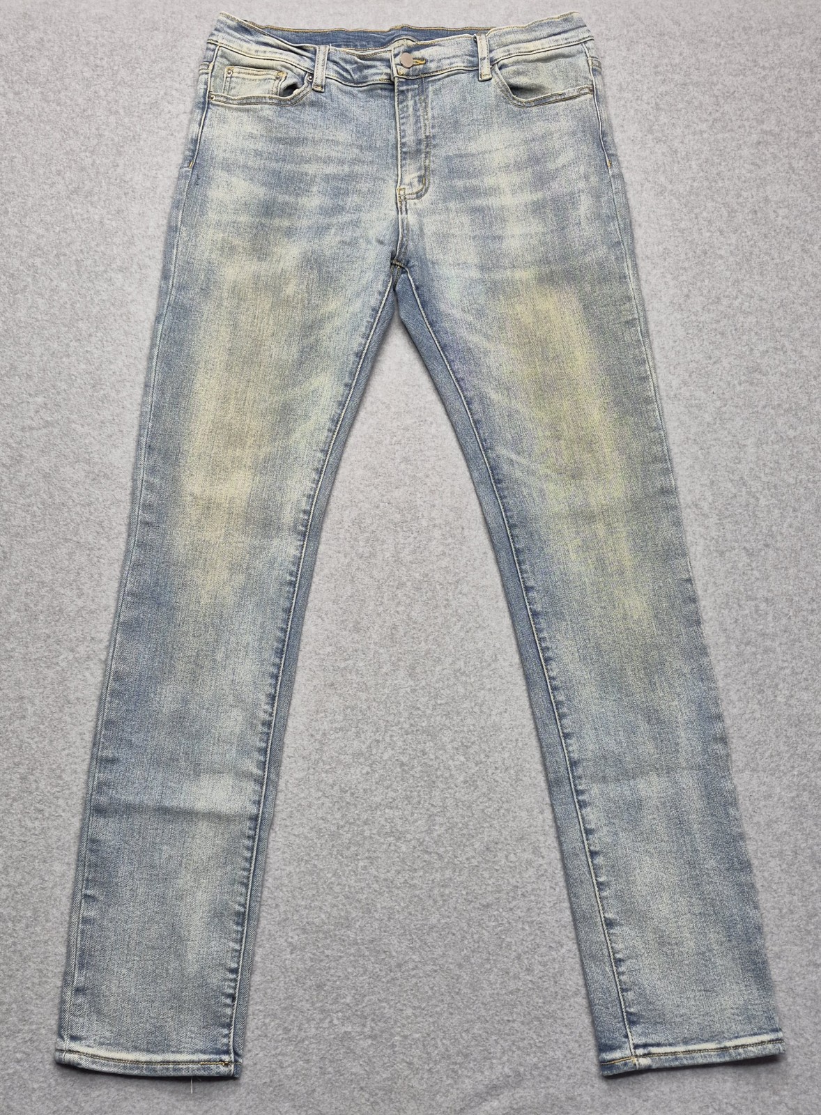 MNML Mens 36 Light Wash Skinny Fit Denim Jeans Stretch Distressed Faded
