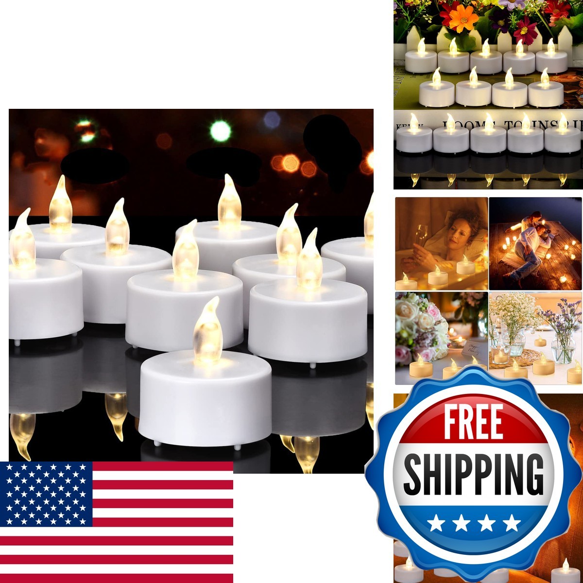 Hanzim Battery Operated LED Tea Lights Flameless Flickering Candles 50Pack