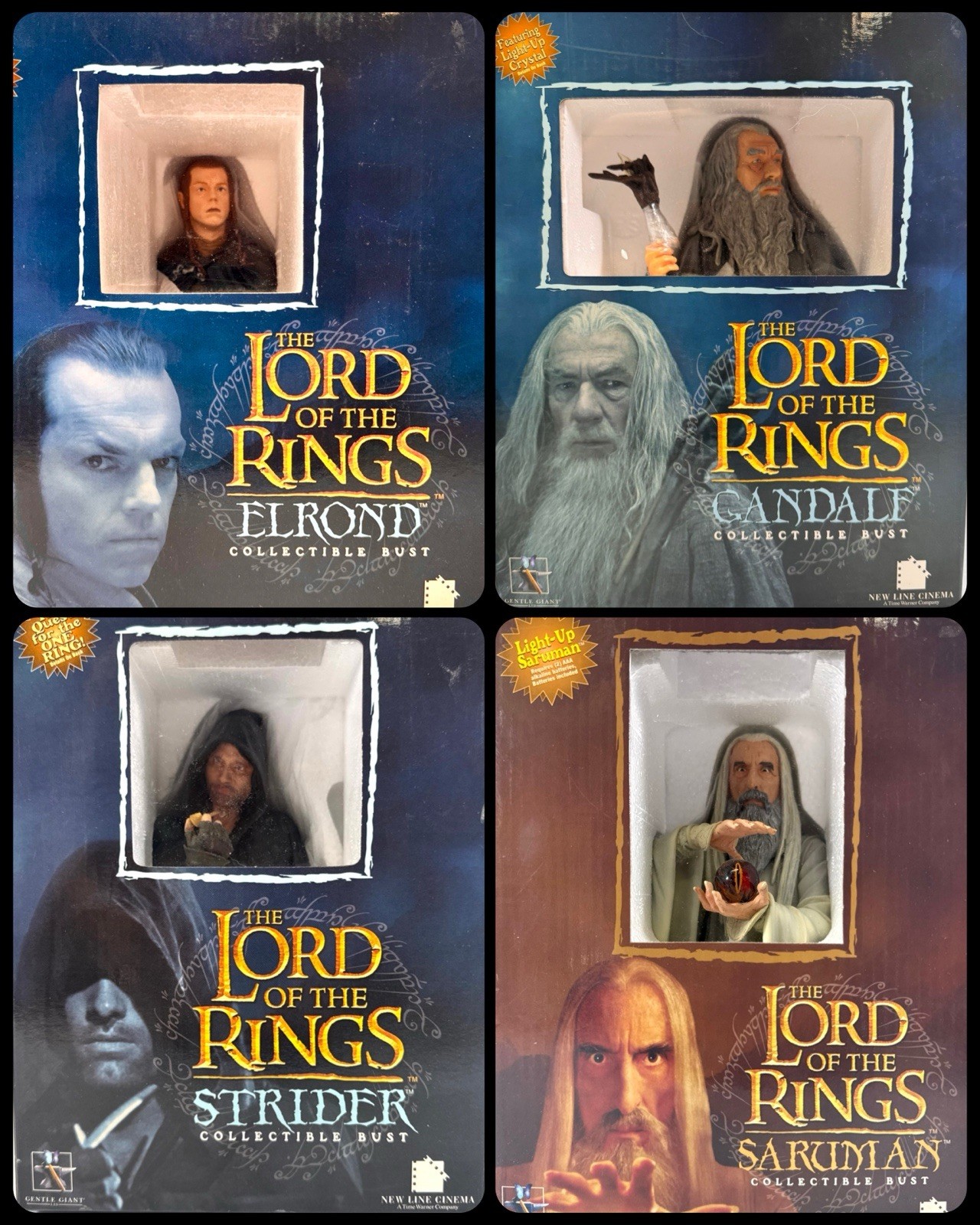 4 Lord of the Rings Gentle Giant Statues Gandalf, Saruman, Strider, Elrond DF99