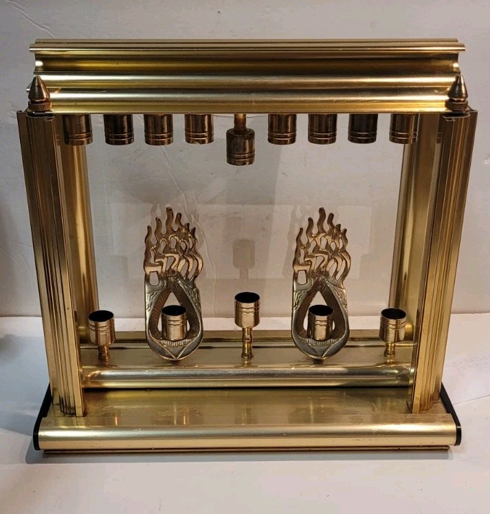 RARE Judaica Old Vintage 5 Arm Shabbat Brass And 9 Candle Hanukkah MENORAH RARE Judaica Old Vintage 5 Arm Shabbat Brass And 9 Candle Hanukkah MENORAH
