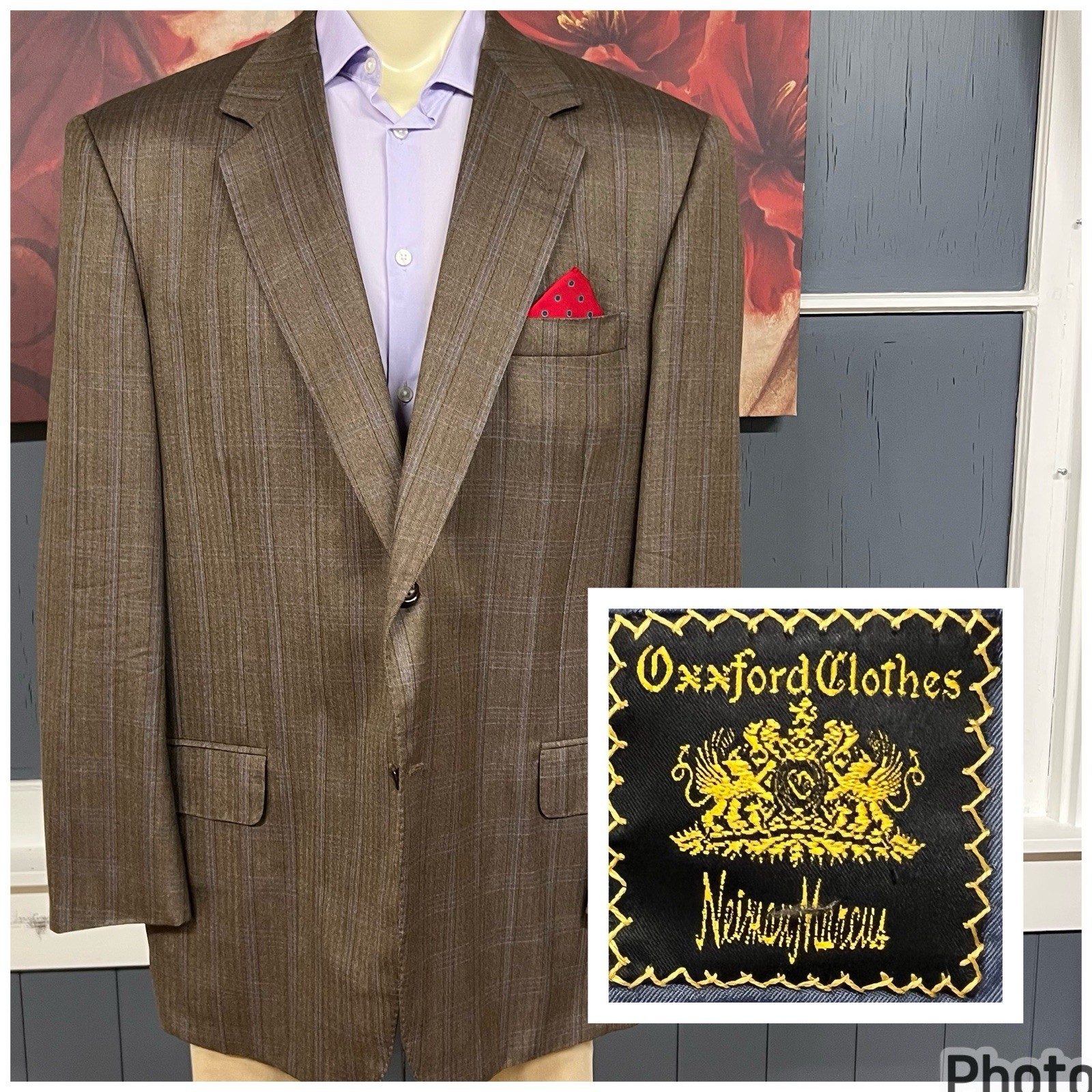 Vintage Oxxford Clothes Merino Wool Silk Blazer Sport Coat Mens 50R Brown/Blue Vintage Oxxford Clothes Merino Wool Silk Blazer Sport Coat Mens 50R Brown/Blue