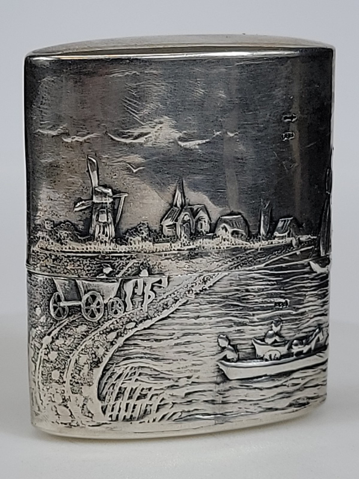Antique P.J. Bierenbroodspot Dutch .835 Solid Silver Pocket Lighter Windmill