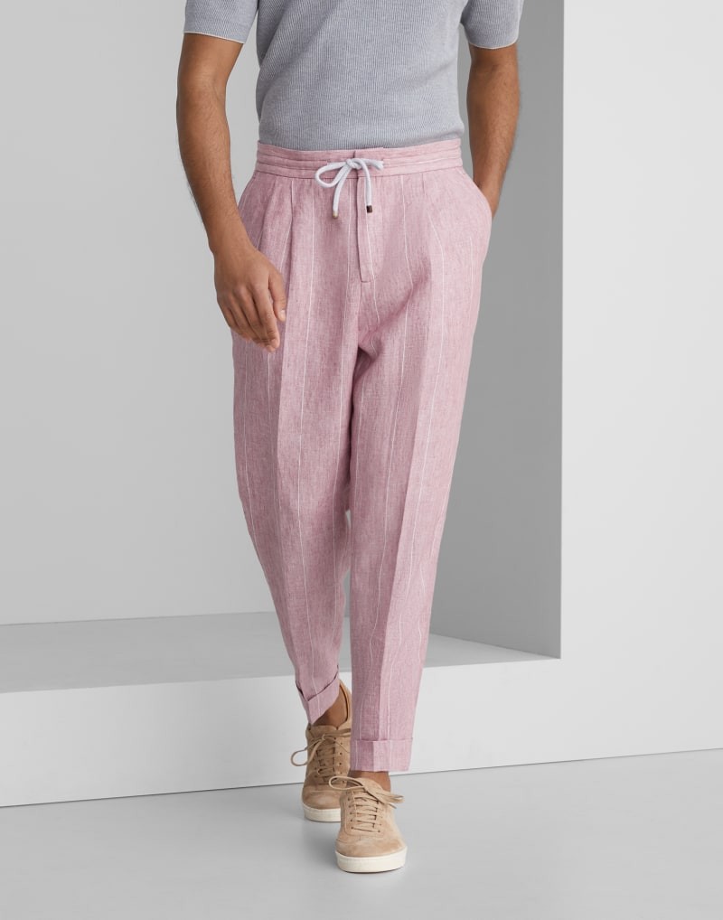 BRUNELLO CUCINELLI MEN\'S PINK LINEN RELAXED TROUSERS MSRP $1595 SIZE 50